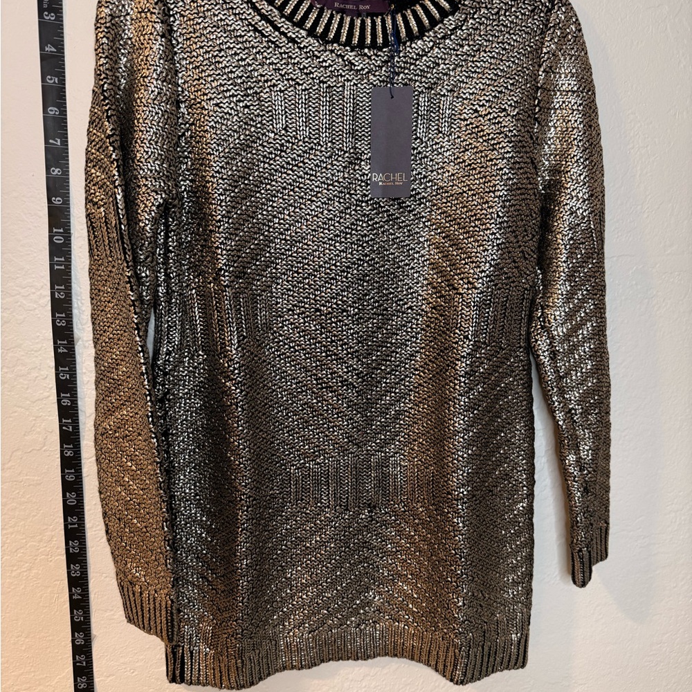 RARE “Rachael Roy” Main Line — 100% Cotton Gold Metallic Sweater, NWT